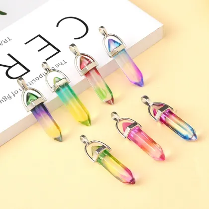 Rainbown Glass Crystal Bullet Healing Chakra Point Earrings