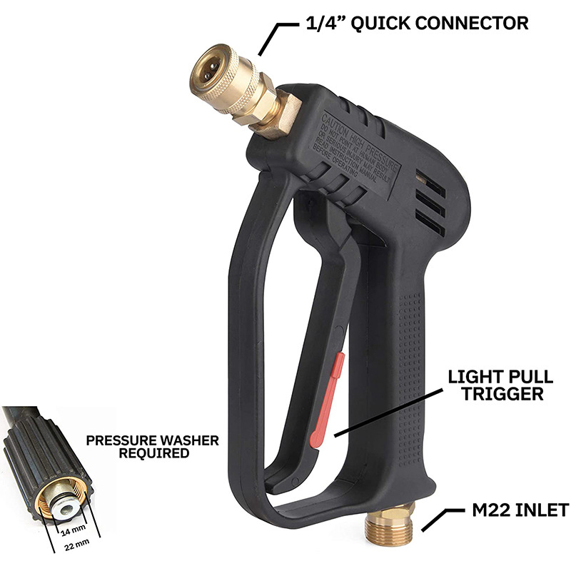 Hochdruckreinigerpistole mit 5 abnehmbarer Sprühdüsespitze, 1/4 "Schnellanschluss & Adapter, M22-14mm-Autostrahl-Waschmaschine CL