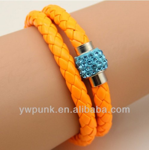 Supply DIY inlaid rhinestones polymer clay magnetic clasps double turns bracelets for girls