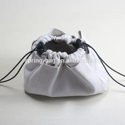 Korean style beige twill canvas cosmetic bag for travel