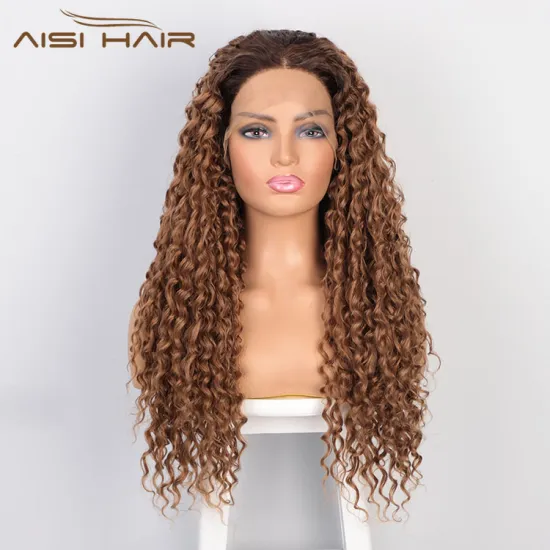 Aisi Hair 24 Inch Long Wavy Ombre Brown Wig Afro Kinky Curly Swiss Lace Wig Curly Wave Lace Frontal Hair Wigs For Black Women