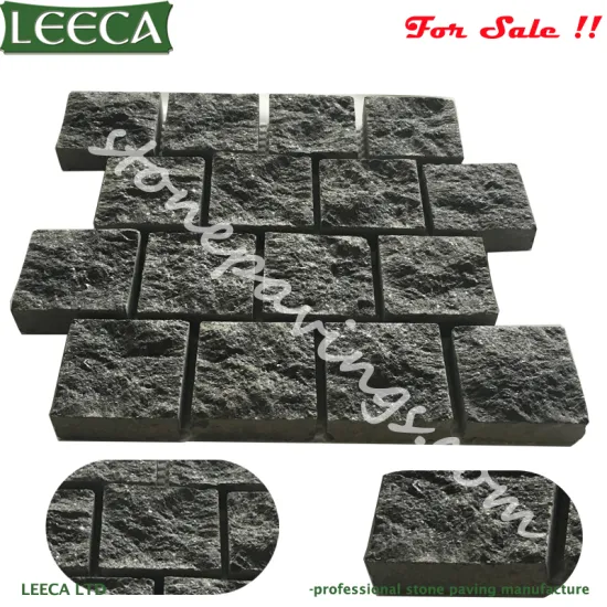 Natural split dark grey granite paver stones driveway stone mat