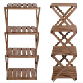 4-Tier Foldable Flower Rack Plant Stand Wood Shelf