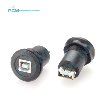 USB-B Female to USB-A Female Printer Adapter with Round Panel Threaded Design