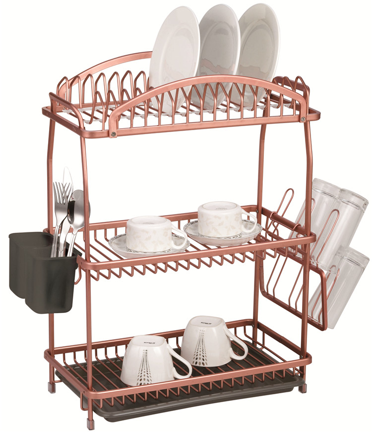 3 Tier Gold Dish Rack with Removable Drainer