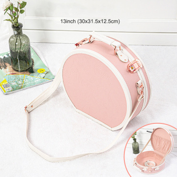 Vintage Pink 13 inch PU Leather Suitcase for Women with Metal Snap