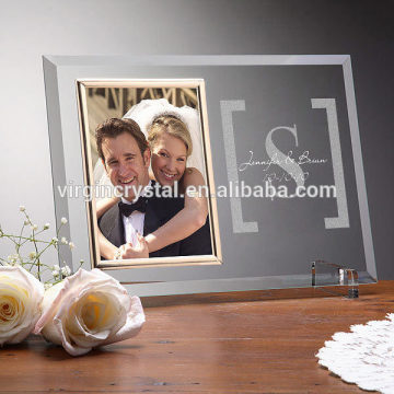 Hot sale new design crystal glass love photo picture frame for wedding souvenir gift