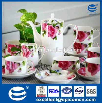 roses decal fine porcelain tea set for 6 people