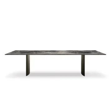 Modern Dining Room Furniture: Elegant Stainless Steel Legs Natural Marble Rectangle Table Set