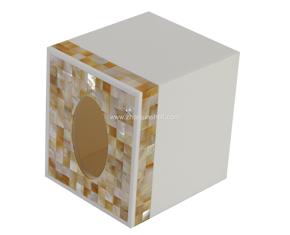 Handmade Golden Seashell Mosaic Tissue Box for Hotel