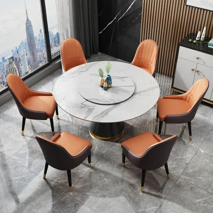 luxury marble round rotation home dining table