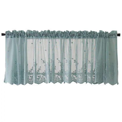 Factory Direct Kitchen Coffee Curtains: Small, Finished, Blue Lace Short Curtains