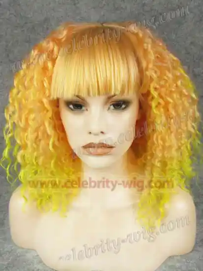 Orange with Yellow Tip Bounce Curl Synthetic Lace Front Wig