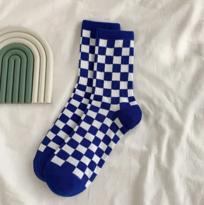 Klein Blue Checkerboard Women's Casual Sports Socks