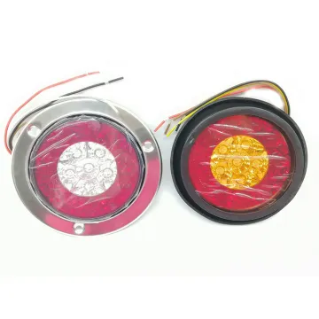 16 LED 4 Inch Round Amber Red Tail Lights 12V Stop Brake Running Reverse Backup Turn Signal for Truck