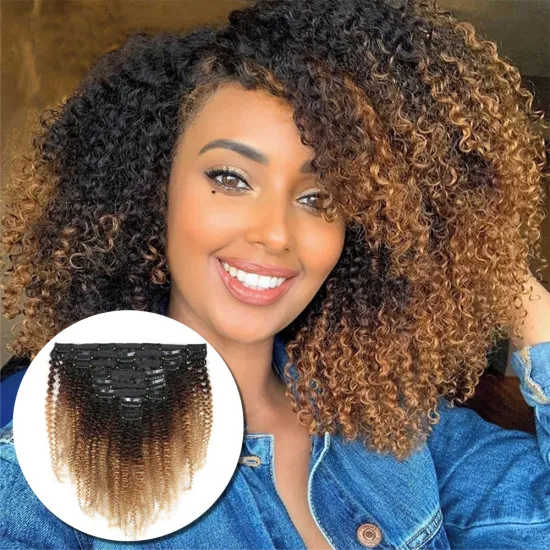 1b/4/27 10A Grade Brazilian Afro Kinky Human Hair Clip In Hair Extension 1b/99j