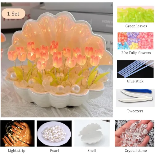 Ночной свет раковины с цветочным тюльпаном для спальни декор