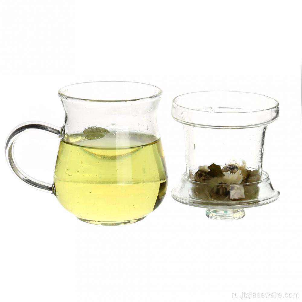 Стеклянная кружка для заварки чая с сыпучими листьями