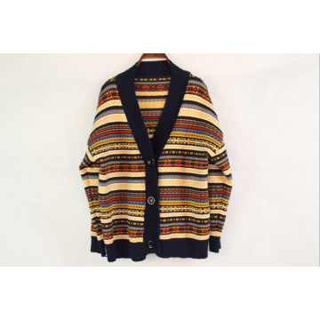 Custom Retro Ethnic Thick Style Striped Cardigan