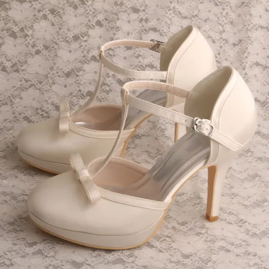 Bow Platform Off white Shoes for Women Wedding