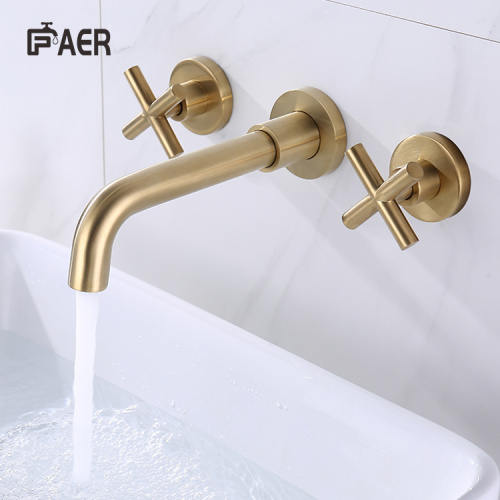 Hot Cold Outdoor Faucet Brushed Gold 3 Hole Wall Mounted Shower Faucet Manufactory