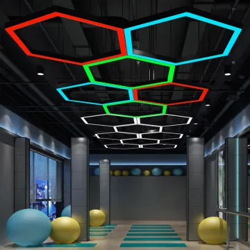 60x60cm Hexagon RGB LED Pendant Light - 24-inch Hexagonal Chandelier for Cafe, Gym, Office