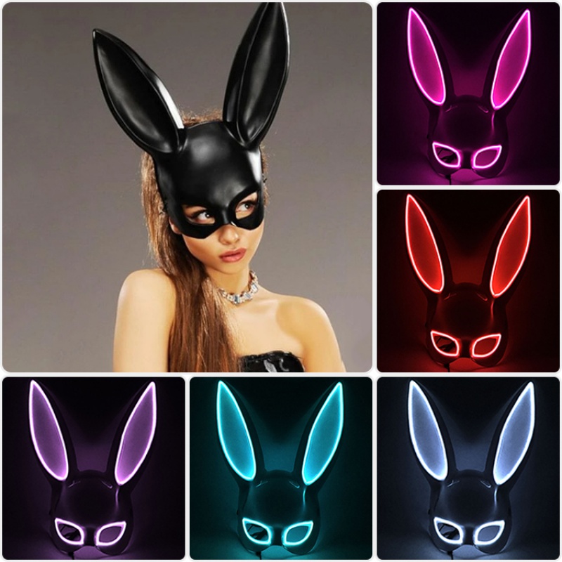 LED Light Up Black Bunny Mask