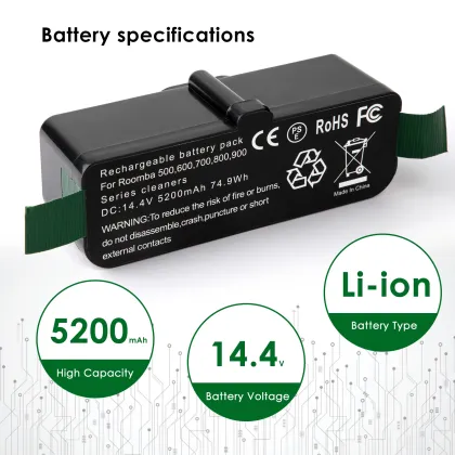 Compatible iRobot Roomba Battery 5.2Ah 14V for 900/800/700/600/500 Series