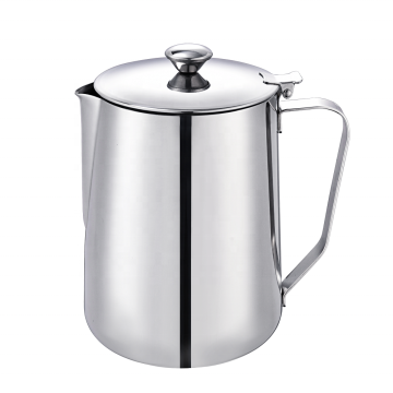 Stainless Steel Coffee Server, Milk Frothing Pitcher, and Jug with Lid for Latte Coffee Preparation