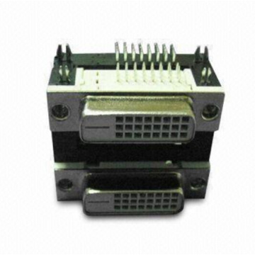 DVI 24+1 Female Dual Port Angle DIP Type