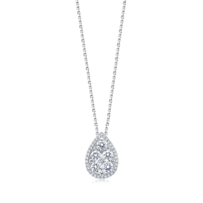 18K ゴールド ペアー ラボグロウン ダイヤモンド ハロー ペンダント