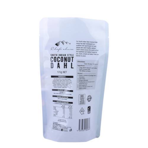 Bæredygtig standard stand up pouch kokosnød med lynlås