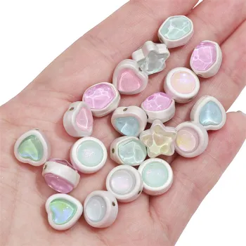 10/12mm Alloy Glass Double-Sided Macaron Color Love Heart Star Loose Beads: DIY Bracelet and Necklace Accessories