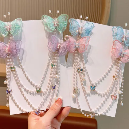 Princess Embroidery Butterfly Hairpin Pair for Sweet Girls