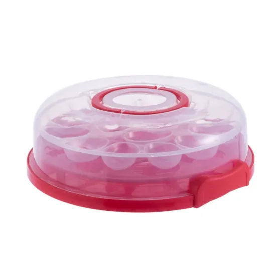 3-in-1 Round Cake Carrier with Lid and Handles - Cake Keeper, Holder, and Platter for Devil Eggs or 11 Cupcakes