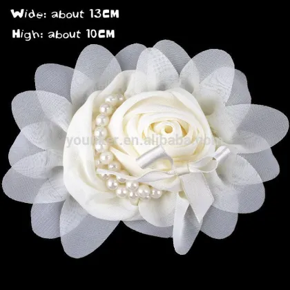 Chiffon Rosette Flowers With Fake Pearl ,Children Boutique Hair Flowers Baby Girls Hair Accessories,YDKM17