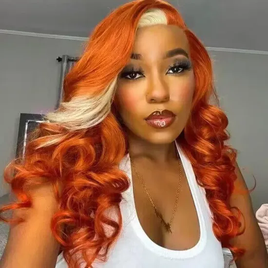 Wholesale Ginger with Blonde Highlight Lace Wigs 613 Human Hair Natural Wig with Frontal