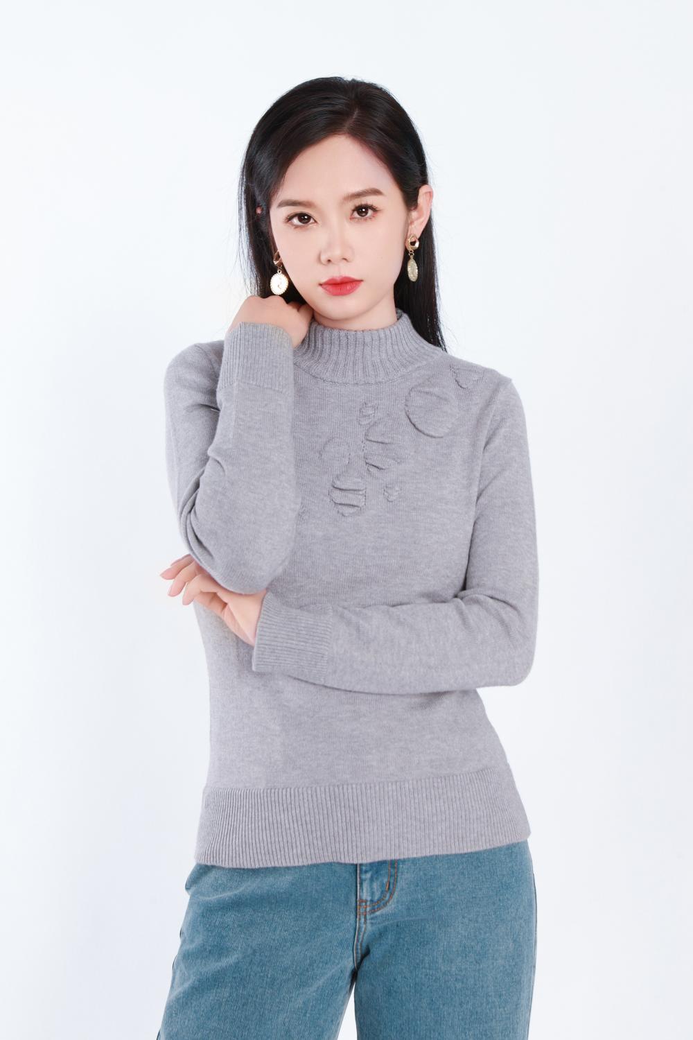 Standing Collar Long Sleeve Woolen Blouse