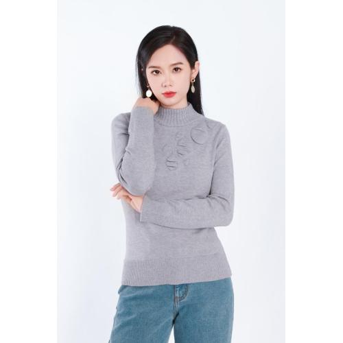 Standing Collar Long Sleeve Woolen Blouse