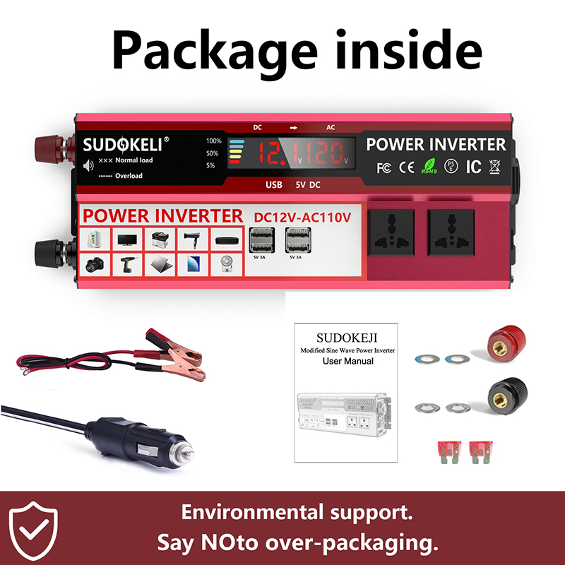 LCD display inverter DC 12v/24v to AC 110V/220V 2000W Modified Sine Wave inverter 4 USB car Transformer Convert US socket