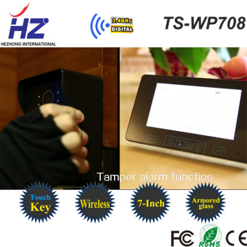 Touch key 2.4GHZ 7'' TFT video doorbell doorphone intercom video door card id intercom 1 camera with 2 monitor