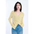 Leisure v-neck atas lengan panjang wol