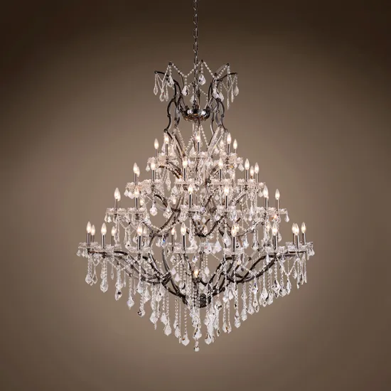 49 Light Polished Nickel Chandelier with Silver Grey Royal Cut Crystal Shades