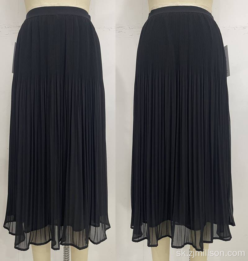 Tkaná letná čierna elastická skupina skladaná sukňa