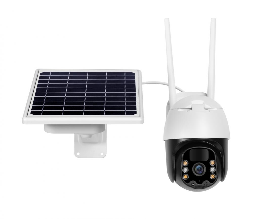 Outdoor surveillance dome camera with solar panels