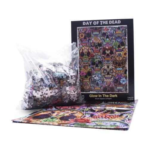 Day of The Dead Sugar Skulls Glow In The Dark Fluorescent Jigsaw Puzzle Halloween 1000 Pieces For Adults