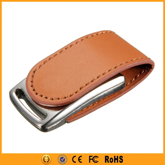 Logo Embossed Hot USB 3.0 Black Leather USB Flash Drive