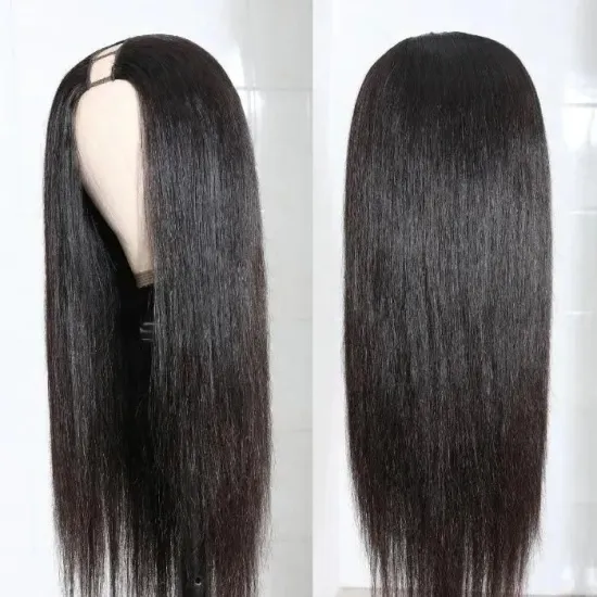 Natural Straight  U Part Brazilian 100% Human Hair Wigs For Black Women Wholesale Raw Indian Virgin Wig