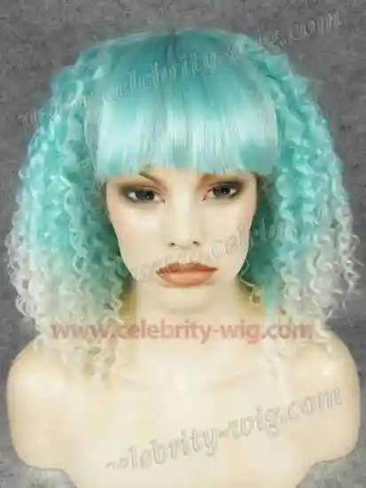 Baby Blue with White Tail Bounce Curl Synthetic Lace Front Wig