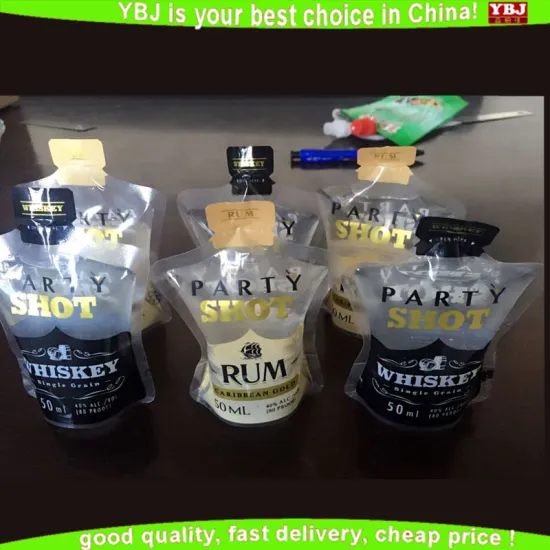 alcohol packaging bags/custom special bottle shape beverage plastic packaging bags